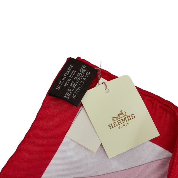 エルメス カレ90 Travers Champs 田園を通り抜けて スカーフ レッド マルチカラー シルク レディース HERMES 【中古】