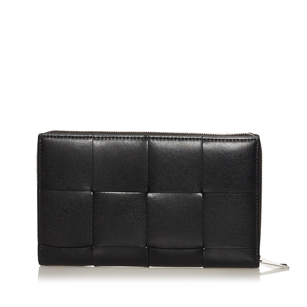 ボッテガヴェネタ マキシイントレチャート ジップアラウンドウォレット 長財布 ブラック レザー メンズ BOTTEGAVENETA 【中古】