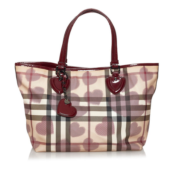 バーバリー ノバチェック ハート ベージュ PVC レザー ハンドバッグ レディース BURBERRY 【中古】