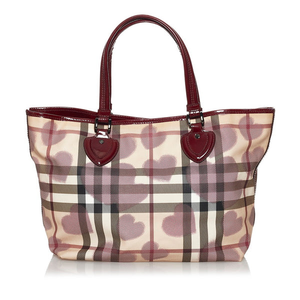 バーバリー ノバチェック ハート ベージュ PVC レザー ハンドバッグ レディース BURBERRY 【中古】