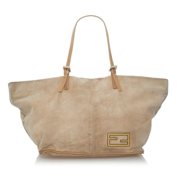 フェンディ FFロゴ トートバッグ ベージュ スウェード レザー レディース FENDI 【中古】