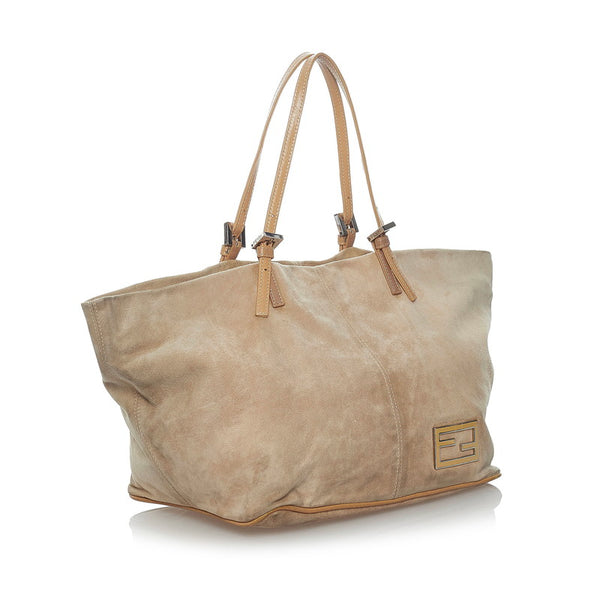 フェンディ FFロゴ トートバッグ ベージュ スウェード レザー レディース FENDI 【中古】
