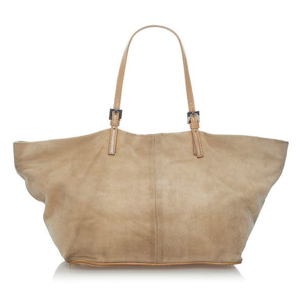 フェンディ FFロゴ トートバッグ ベージュ スウェード レザー レディース FENDI 【中古】