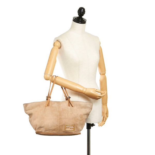 フェンディ FFロゴ トートバッグ ベージュ スウェード レザー レディース FENDI 【中古】