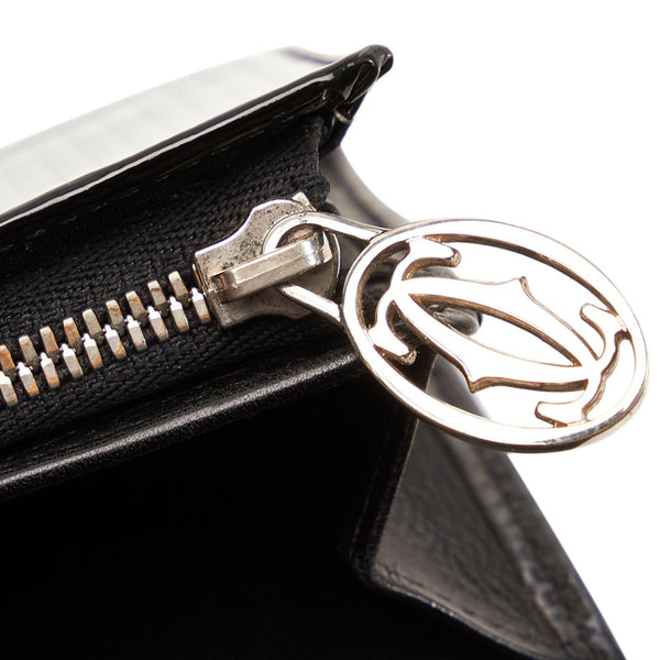 カルティエ ハッピーバースデー ブラック パテントレザー 二つ折り財布 レディース CARTIER 【中古】