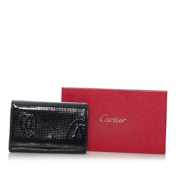 カルティエ ハッピーバースデー ブラック パテントレザー 二つ折り財布 レディース CARTIER 【中古】