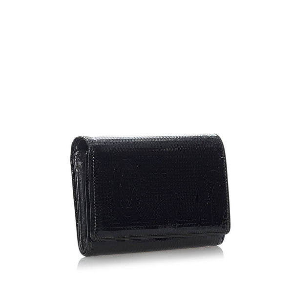 カルティエ ハッピーバースデー ブラック パテントレザー 二つ折り財布 レディース CARTIER 【中古】