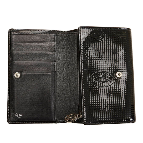 カルティエ ハッピーバースデー ブラック パテントレザー 二つ折り財布 レディース CARTIER 【中古】