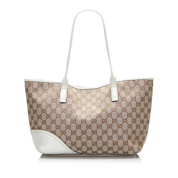 グッチ GGキャンバス ニューブリット トートバッグ ショルダーバッグ 169946 ベージュ ホワイト キャンバス レザー レディース GUCCI 【中古】