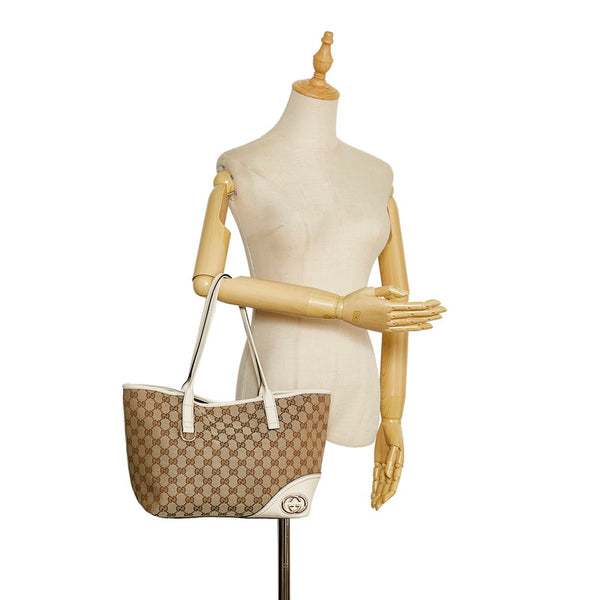 グッチ GGキャンバス ニューブリット トートバッグ ショルダーバッグ 169946 ベージュ ホワイト キャンバス レザー レディース GUCCI 【中古】