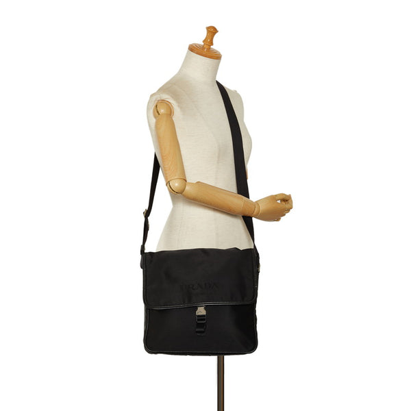 プラダ 三角ロゴプレート ロゴ 斜め掛け ショルダーバッグ VA0951 ブラック ナイロン レザー レディース PRADA 【中古】