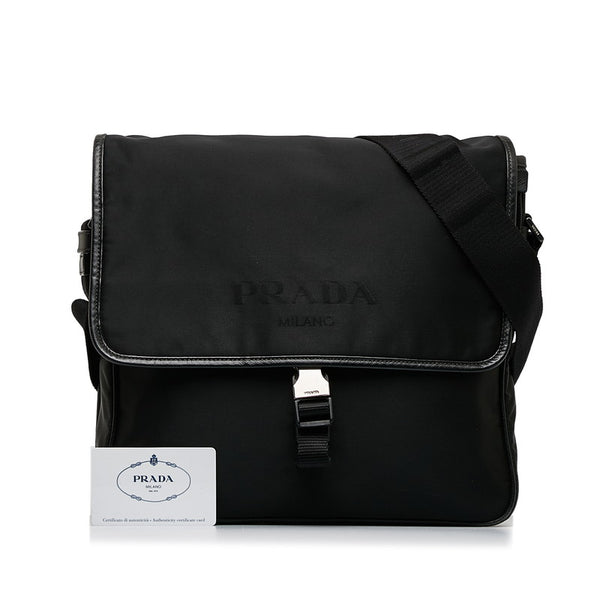プラダ 三角ロゴプレート ロゴ 斜め掛け ショルダーバッグ VA0951 ブラック ナイロン レザー レディース PRADA 【中古】