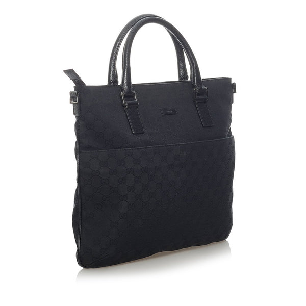 グッチ GGキャンバス トートバッグ 122797 ブラック キャンバス レザー レディース GUCCI 【中古】