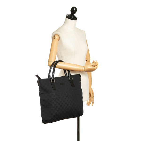 グッチ GGキャンバス トートバッグ 122797 ブラック キャンバス レザー レディース GUCCI 【中古】