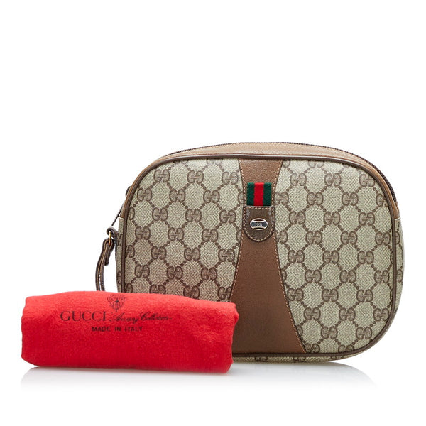 グッチ GGスプリーム アクセサリーコレクション オールドグッチ シェリー クラッチバッグ 89 01 034 ベージュ ブラウン PVC レザー レディース GUCCI 【中古】