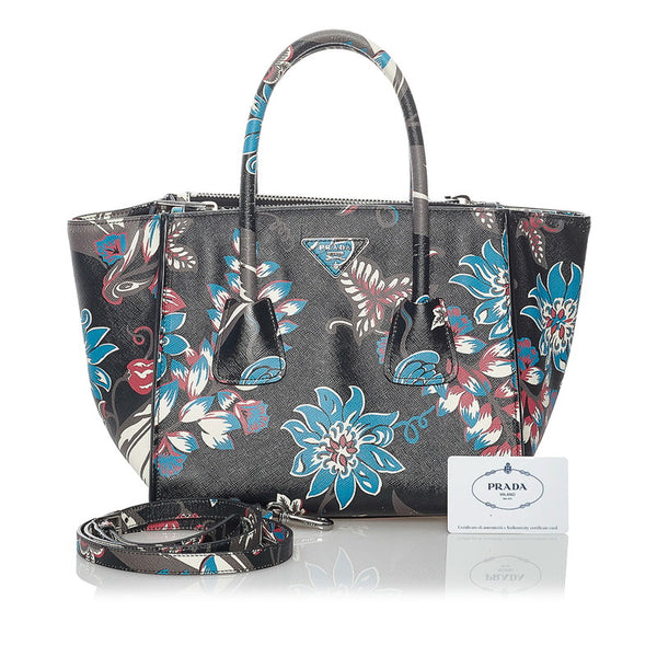 プラダ サフィアーノ B2625P ブラック ブルー レザー ハンドバッグ ショルダーバッグ 2WAY レディース PRADA 【中古】
