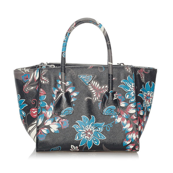 プラダ サフィアーノ B2625P ブラック ブルー レザー ハンドバッグ ショルダーバッグ 2WAY レディース PRADA 【中古】