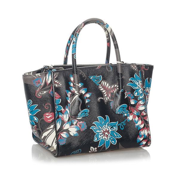 プラダ サフィアーノ B2625P ブラック ブルー レザー ハンドバッグ ショルダーバッグ 2WAY レディース PRADA 【中古】