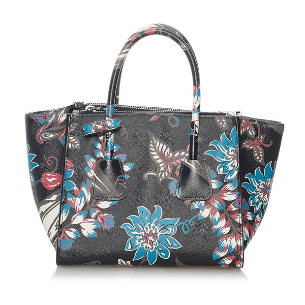 プラダ サフィアーノ B2625P ブラック ブルー レザー ハンドバッグ ショルダーバッグ 2WAY レディース PRADA 【中古】