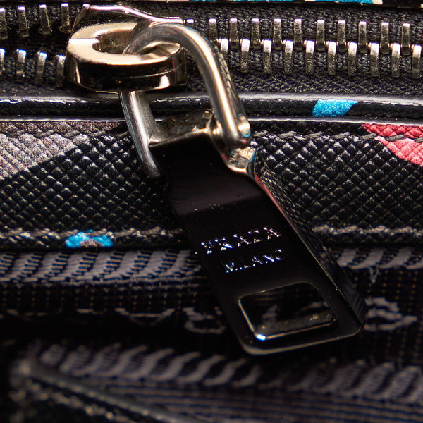 プラダ サフィアーノ B2625P ブラック ブルー レザー ハンドバッグ ショルダーバッグ 2WAY レディース PRADA 【中古】