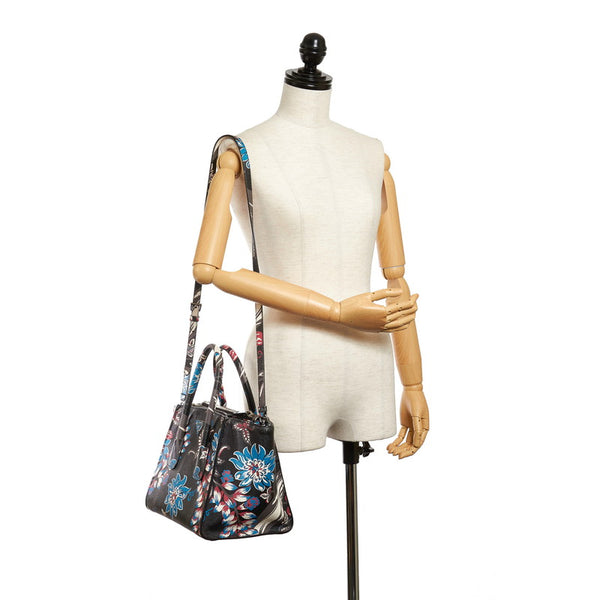 プラダ サフィアーノ B2625P ブラック ブルー レザー ハンドバッグ ショルダーバッグ 2WAY レディース PRADA 【中古】