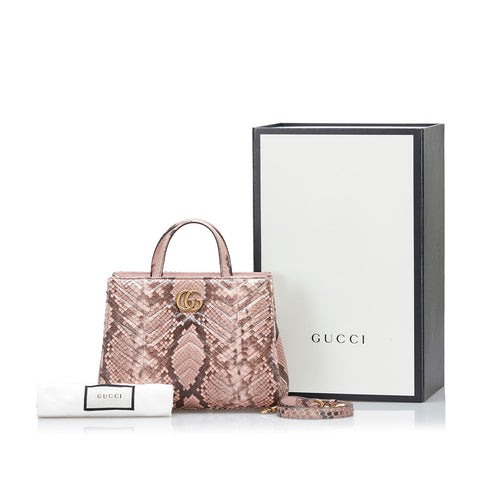 グッチ GGマーモント ハンドバッグ ショルダーバッグ2WAY 448054 ピンク ベージュ パイソン レディース GUCCI 【中古】