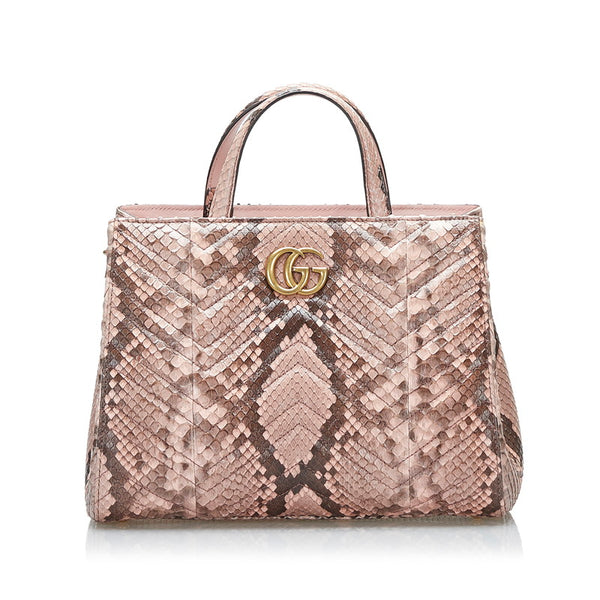 グッチ GGマーモント ハンドバッグ ショルダーバッグ2WAY 448054 ピンク ベージュ パイソン レディース GUCCI 【中古】