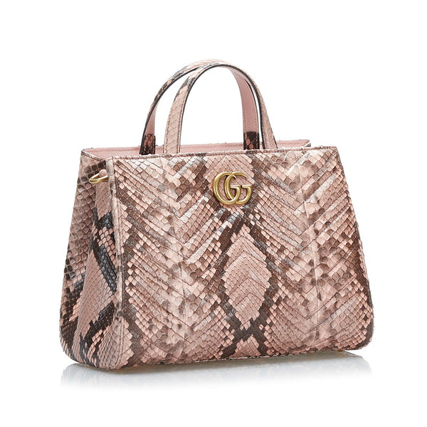 グッチ GGマーモント ハンドバッグ ショルダーバッグ2WAY 448054 ピンク ベージュ パイソン レディース GUCCI 【中古】