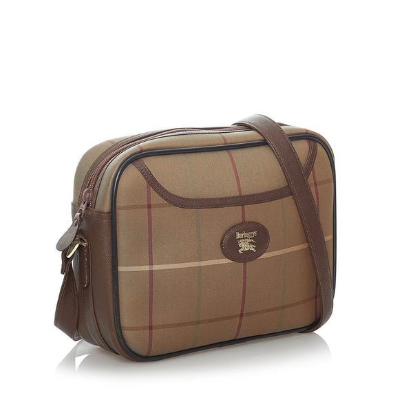 バーバリー チェック ショルダーバッグ 斜め掛け カーキ キャンバス レザー メンズ BURBERRY 【中古】