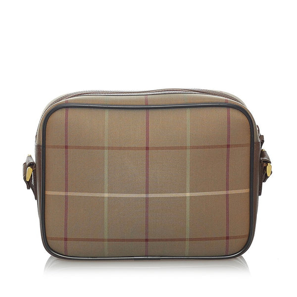 バーバリー チェック ショルダーバッグ 斜め掛け カーキ キャンバス レザー メンズ BURBERRY 【中古】