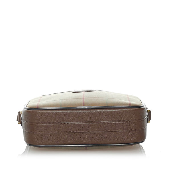 バーバリー チェック ショルダーバッグ 斜め掛け カーキ キャンバス レザー メンズ BURBERRY 【中古】