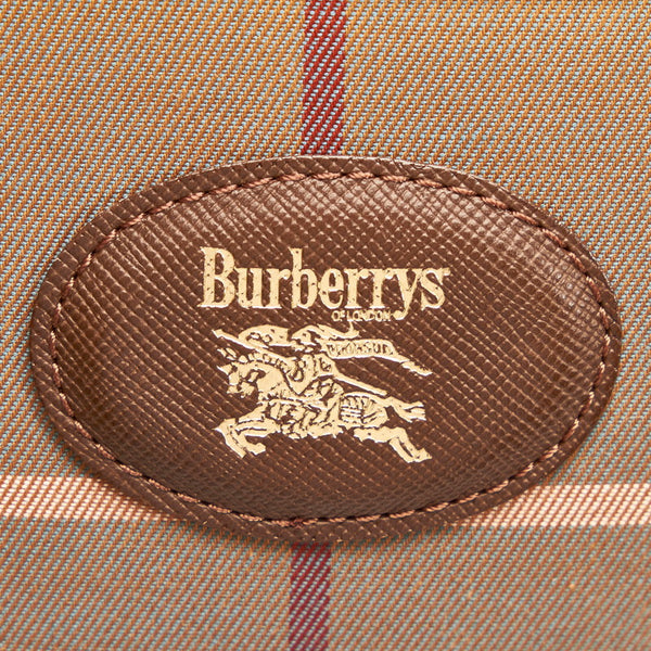 バーバリー チェック ショルダーバッグ 斜め掛け カーキ キャンバス レザー メンズ BURBERRY 【中古】