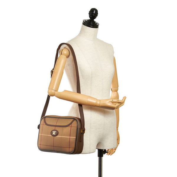 バーバリー チェック ショルダーバッグ 斜め掛け カーキ キャンバス レザー メンズ BURBERRY 【中古】