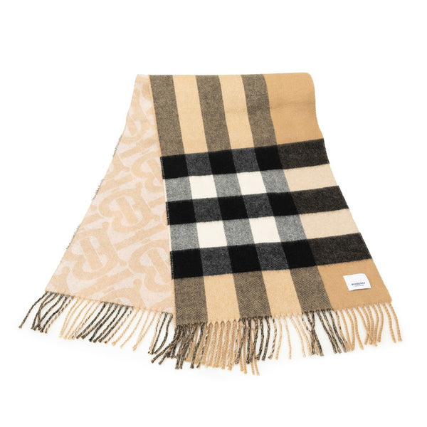 バーバリー チェック TBモノグラム リバーシブル マフラー ベージュ ウール レディース BURBERRY 【中古】