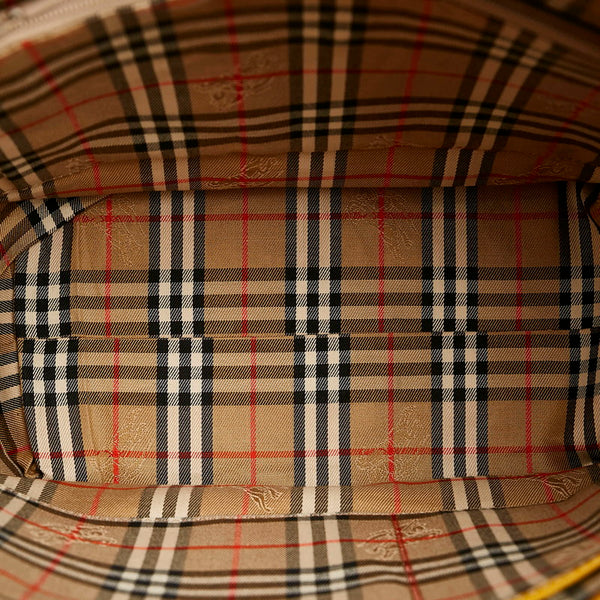 バーバリー ノバチェック シャドーホース ショルダーバッグ トートバッグ イエロー ブラウン レザー レディース BURBERRY 【中古】