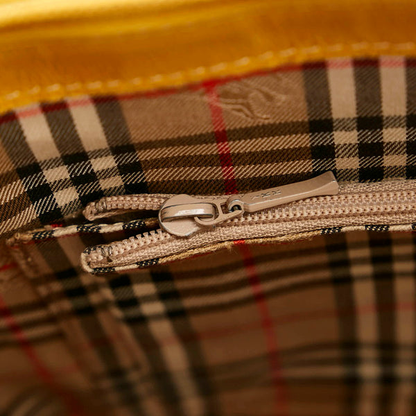 バーバリー ノバチェック シャドーホース ショルダーバッグ トートバッグ イエロー ブラウン レザー レディース BURBERRY 【中古】