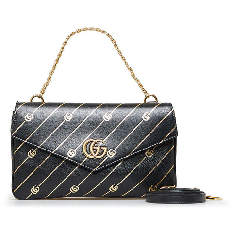 グッチ GGキャット ダブルフェイス チェーン ハンドバッグ ショルダーバッグ 2WAY 524822 ブラック ホワイト レザー レディース GUCCI 【中古】