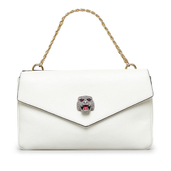 グッチ GGキャット ダブルフェイス チェーン ハンドバッグ ショルダーバッグ 2WAY 524822 ブラック ホワイト レザー レディース GUCCI 【中古】