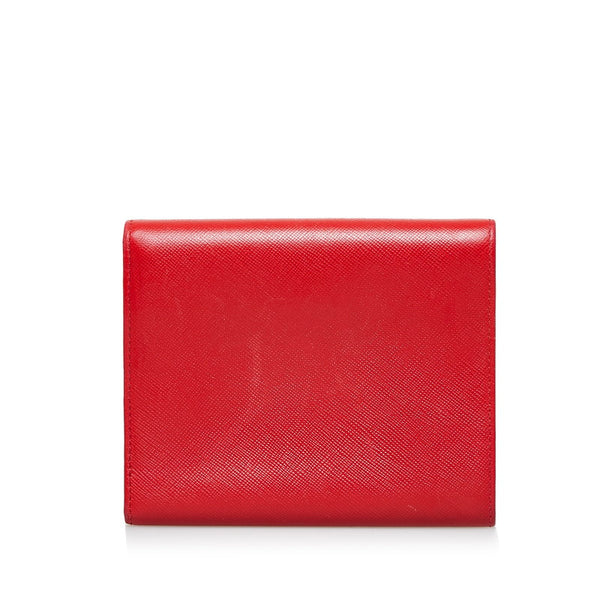 プラダ 三角ロゴプレート  三つ折り財布 レッド レザー レディース PRADA 【中古】