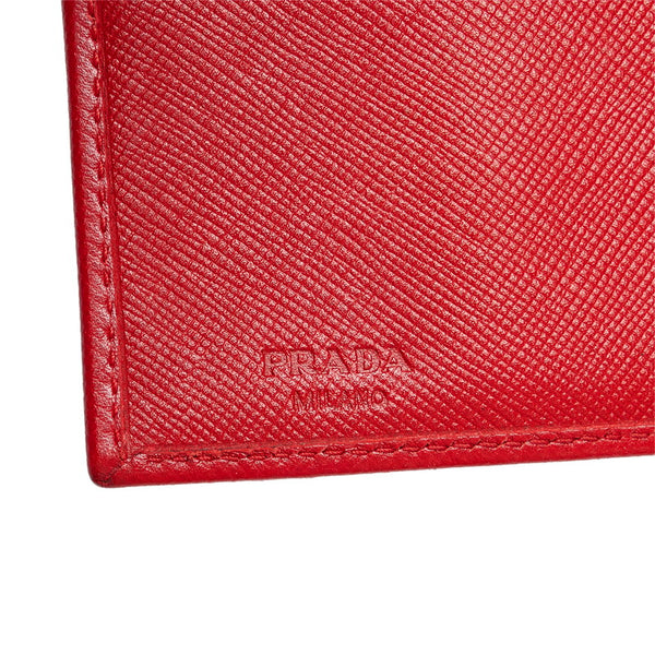 プラダ 三角ロゴプレート  三つ折り財布 レッド レザー レディース PRADA 【中古】