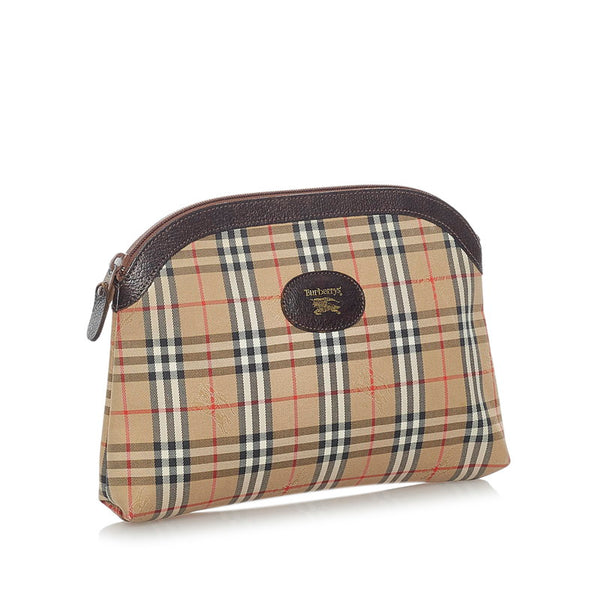 バーバリー ノバチェック シャドーホース ポーチ ブラウン キャンバス レザー レディース BURBERRY 【中古】