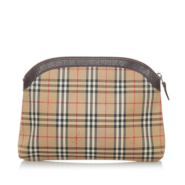バーバリー ノバチェック シャドーホース ポーチ ブラウン キャンバス レザー レディース BURBERRY 【中古】