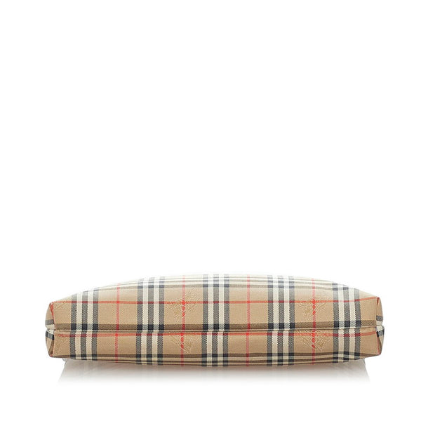 バーバリー ノバチェック シャドーホース ポーチ ブラウン キャンバス レザー レディース BURBERRY 【中古】