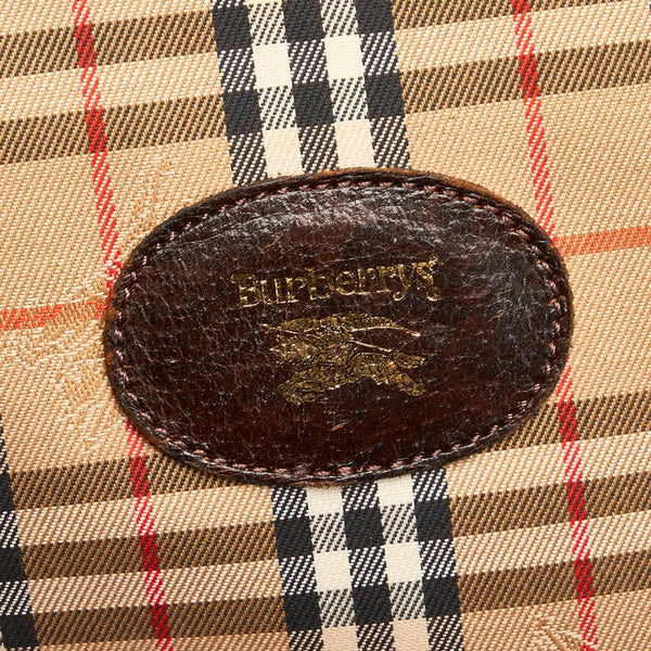 バーバリー ノバチェック シャドーホース ポーチ ブラウン キャンバス レザー レディース BURBERRY 【中古】