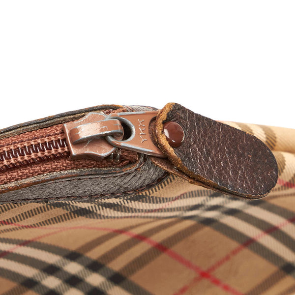 バーバリー ノバチェック シャドーホース ポーチ ブラウン キャンバス レザー レディース BURBERRY 【中古】