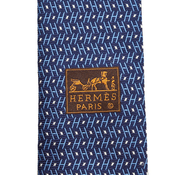 エルメス ネクタイ ネイビー ブルー シルク メンズ HERMES 【中古】