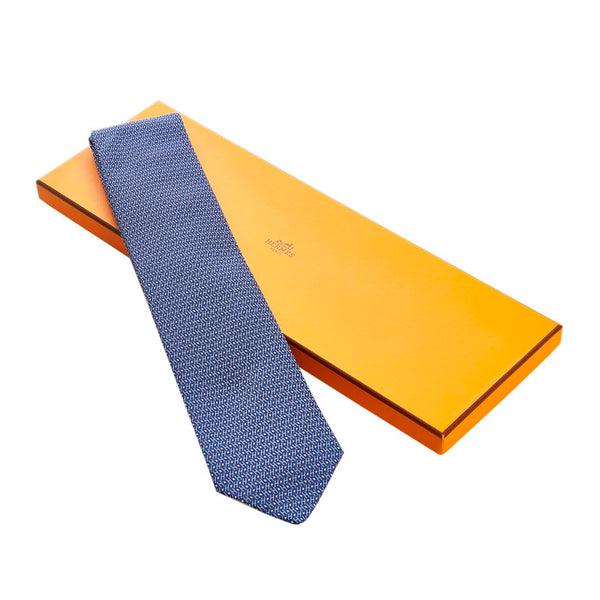 エルメス ネクタイ ネイビー ブルー シルク メンズ HERMES 【中古】