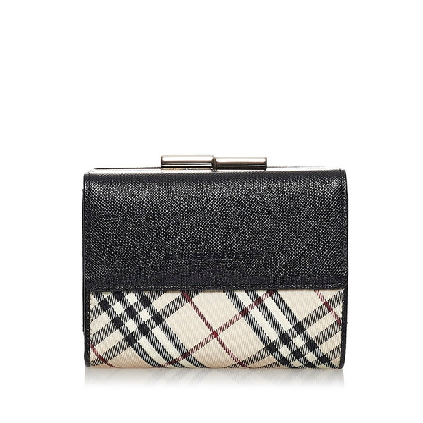 バーバリー ノバチェック 二つ折り財布 ベージュ ブラック レザー ナイロン ユニセックス BURBERRY 【中古】