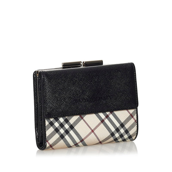 バーバリー ノバチェック 二つ折り財布 ベージュ ブラック レザー ナイロン ユニセックス BURBERRY 【中古】