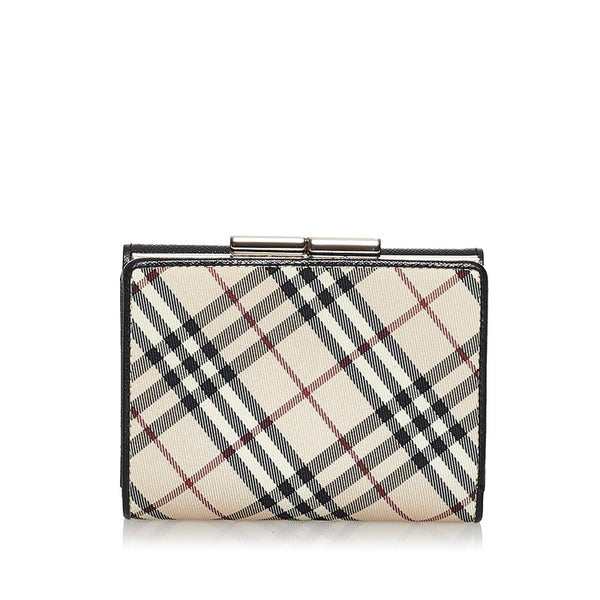 バーバリー ノバチェック 二つ折り財布 ベージュ ブラック レザー ナイロン ユニセックス BURBERRY 【中古】